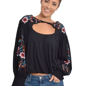 NWT Free People Lita Embroidered Jersey Top